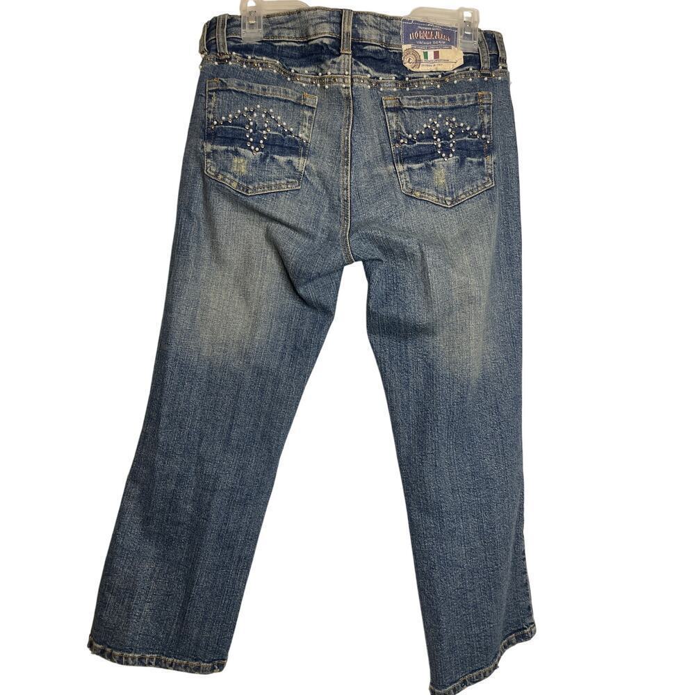 Y2K Leo Roma Low Rise Distressed Studded Juniors Capri Jeans Women's Size 11 - Picture 2 of 5